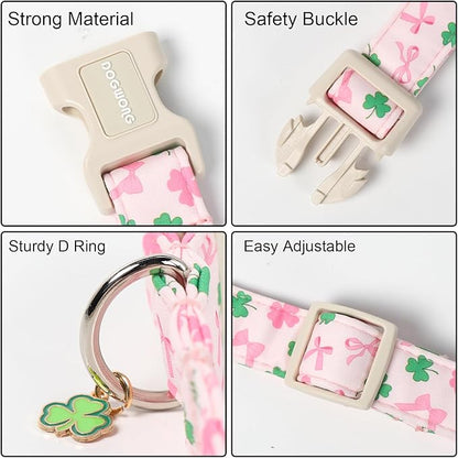 DOGWONG Cute St. Patrick Dog Collar, Clover Pink Collar for Medium Dogs Spring Female Dog Collars Adjustable Heavy-Duty Dog Collars Pet Gift