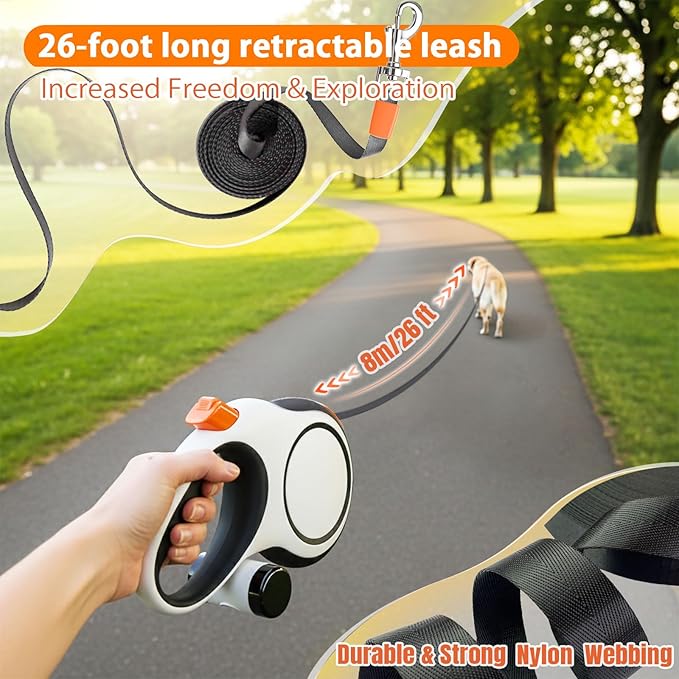Meegood Retractable Dog Leash 26ft Heavy-Duty for Medium & Large Dogs - Upgraded Lock, Tangle-Free, Ergonomic Grip - Perfect for Walking, Running, Outdoor Training