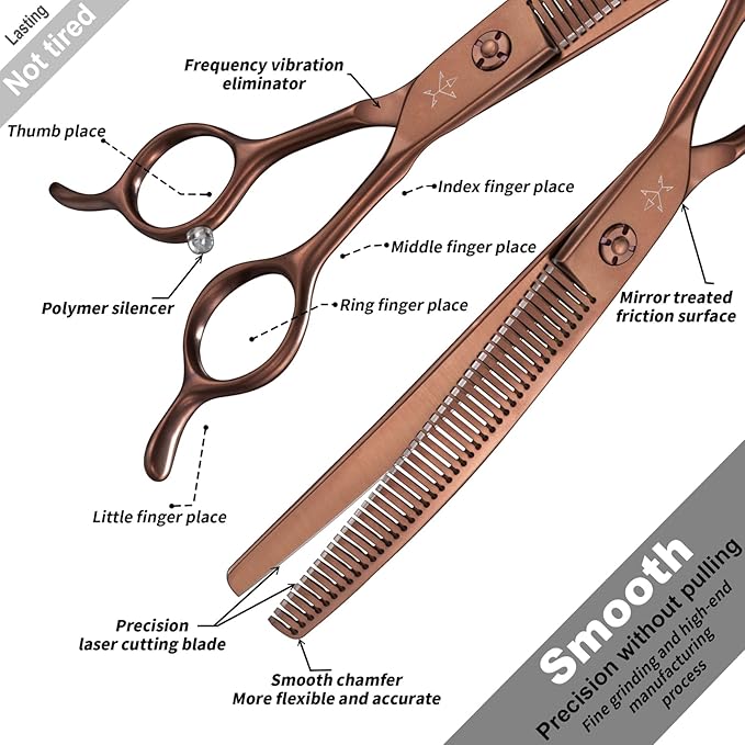 High-end Professional Dog Grooming Curved Thinning Scissors Teeth Blending Shears Pet Texturizing Thinner Blender Shears 7 Inch Extremely Very Sharp Made Of Stainless Steel Alloy For Dog Cat Groomer