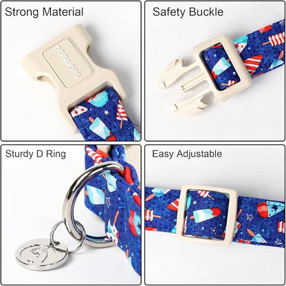 DOGWONG Cotton Dog Collar, Popcile Summer Dog Collar Durable Soft Natural Fabric Pet Dog Collar Cute Blue Ice Cream Puppy Necklace for Small Medium Large Dogs