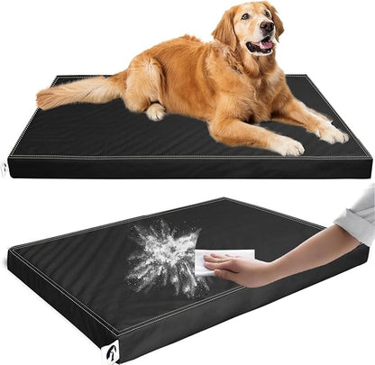 Dog Bed for Crate Orthopedic, Waterproof with Removable Washable Vegan Leather Cover, Suitable for Pets Up to 90 lbs