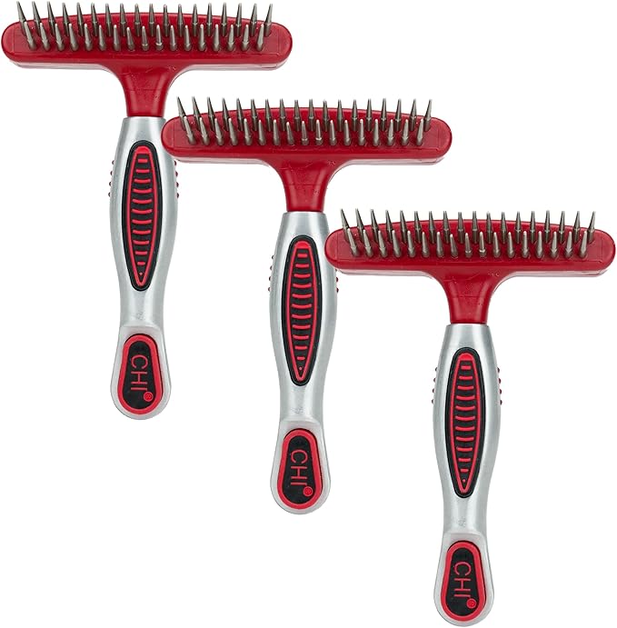 CHI for Dogs Double-Sided Shedding Rake and Blade - Best Grooming Tool for All Hair Types - Safe Dematting and Deshedding Brush for Dogs - Pet Hair Removal Essential - 3 Count