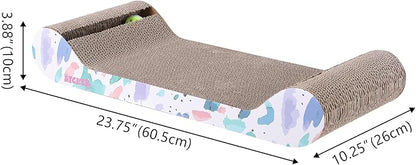 The LICKER Store CSR1003A-SET2 Rini 23.75" Modern Cardboard Lounge Bed Cat Scratcher with Built-in Bell Toys and Catnip, White/Multi (Set of 2)