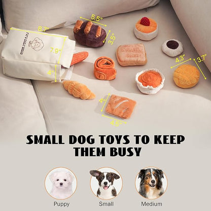 Nocciola 10 PC Dog Squeak Toys - Bread Puppy Toys with Grocery Bag to Keep Them Busy, Small Dog Toys for Boredom, Durable Snuffle Dog Toys for Small Medium Breeds Christmas Stocking Stuffers