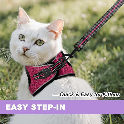 Cat Harness and Leash Set,Escape Proof Kitten Harness,Step in Adjustable Soft Lightweight,Easy Control,Reflective Strips Comfortable for Walking Travel(Pink/Black,XXS)