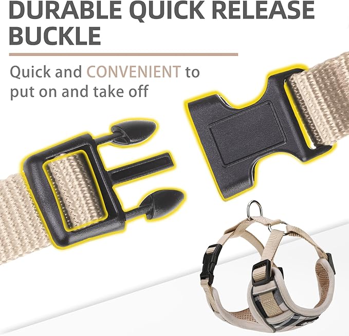 PUPTECK Small Dog Harness and Leash Set, No Pull Adjustable Puppy Cat Harness, Reflective Soft Mesh Pet Vest Small Sized, Beige, M