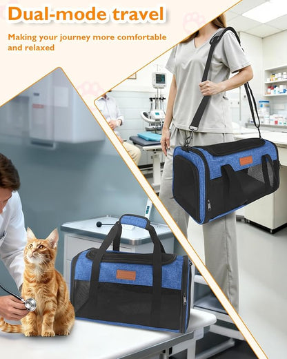 PETUX Airline Approved Pet Carrier - 17x11x9.5 in, Underseat, Top & Side Entry, Soft Sided Cat Dog Carrier for Small Cat & Dog Up to 12 lbs with Breathable Anti-Scratch Mesh for Travel & Vet - Blue