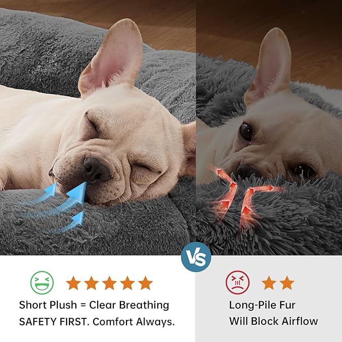OhGeni 31 inches Calming Donut Orthopedic Dog & Cat Bed for Medium Pets, Warming Comfort Fluffy Short Pile Fur, Durable Waterproof Machine Washable Removable Cover, Cute Round Bed for Puppy, Dark Gray