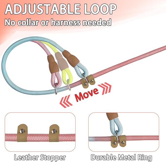 3-Pack Lightweight Adjustable Nylon Dog leashes Leather Buckles Macaron Dog leashes for S/M Dogs,5.2ft Long,White Ultra-Soft eco-Cotton Lining,No Collar Needed