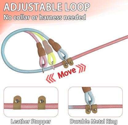 3-Pack Lightweight Adjustable Nylon Dog leashes Leather Buckles Macaron Dog leashes for S/M Dogs,5.2ft Long,White Ultra-Soft eco-Cotton Lining,No Collar Needed