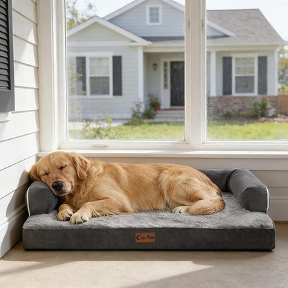 Casa Paw Orthopedic Dog Beds for Large Sized Dogs, Waterproof Egg Crate Foam Medium Dog Couch Beds for Crate 35x22Inch, Washable Pet Beds with Removable Cover and Nonskid Bottom, Dark Grey