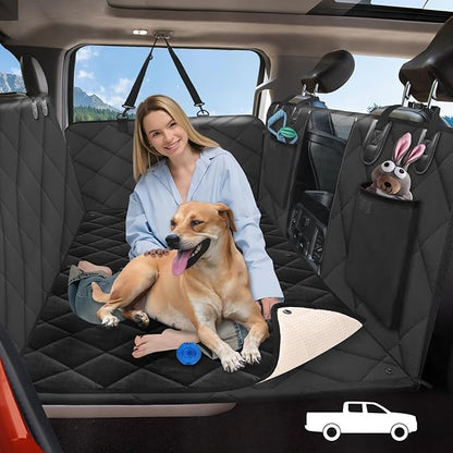 ROUWINNE Back Seat Extender for Dogs Truck-with Soft Blanket, Dog Pet Seat Cover Back Seat Hard Bottom Holds 400lbs, Backseat Dog Hammock for Crew Cab Trucks F150, RAM1500, Sierra, Tundra, Silverado