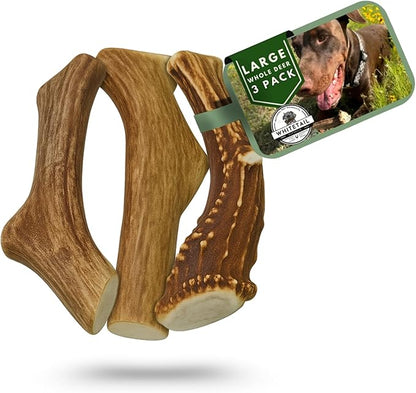 WhiteTail Naturals (3 Pack Deer Antlers for Large Dogs, Antler Dog Chews - Crafted in USA Dog Antler - Long Lasting Bone for Aggressive Chewers