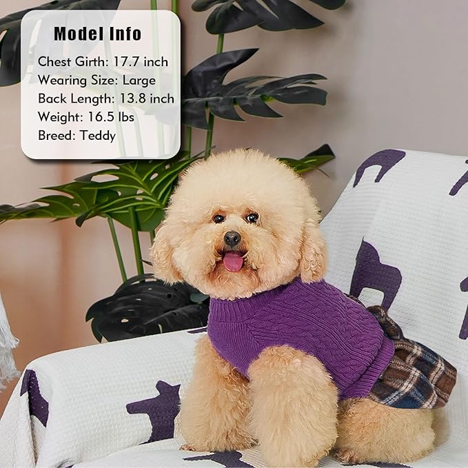 KYEESE Dog Sweater Soft Dog Sweaters for Small Dogs Girl Warm Turtleneck Dogs Clothes Comfy Knitwear Puppy Sweater Dress Thick Pet Coats with Bowtie Stretchy Pullover Cat Sweaters, Purple, X-Small