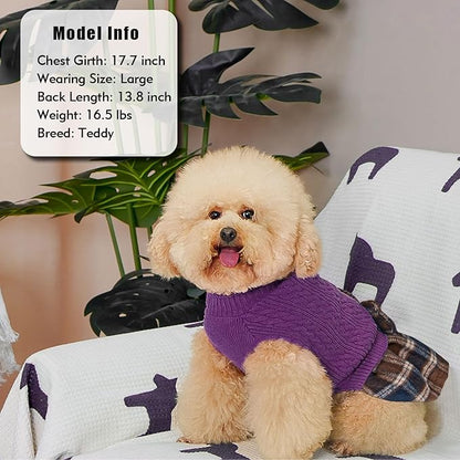KYEESE Dog Sweater Soft Dog Sweaters for Small Dogs Girl Warm Turtleneck Dogs Clothes Comfy Knitwear Puppy Sweater Dress Thick Pet Coats with Bowtie Stretchy Pullover Cat Sweaters, Purple, X-Small