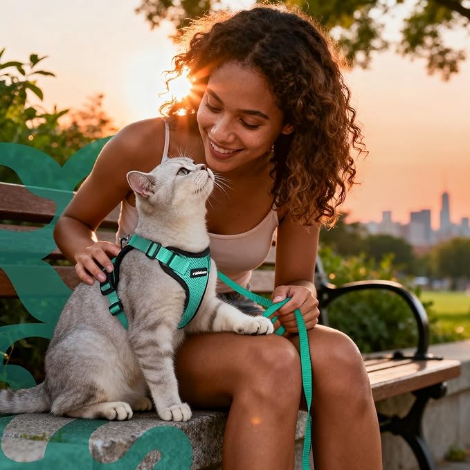 rabbitgoo Cat Harness and Leash for Walking, Escape Proof Soft Adjustable Vest Harnesses for Cats, Easy Control Breathable Reflective Strips Jacket, Emerald, M