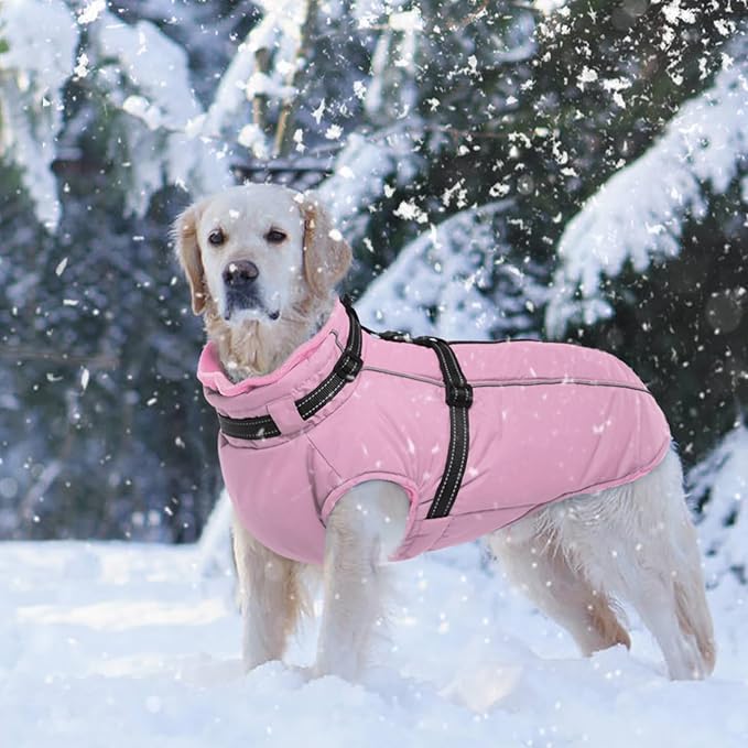 Lelepet Waterproof Dog Jacket with Harness Built in Warm Dog Winter Coat, Reflective Fleece Jacket, Windproof Dogs Coats for Small Dogs, Thermal Pet Snowsuit for Cold Weather, Maltese, Pink, XS