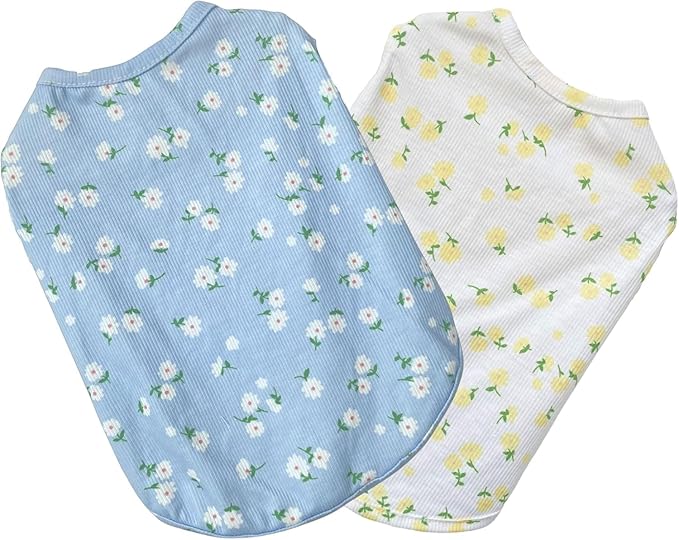 Summer Dog Cotton T Shirt Pet Tee Shirts Puppy Daisy Flower Prints Clothes Apparel for Small Dogs Cats