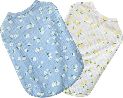 Summer Dog Cotton T Shirt Pet Tee Shirts Puppy Daisy Flower Prints Clothes Apparel for Small Dogs Cats