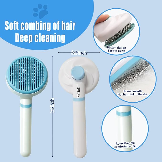 NVNAN 5 Piece Dog Grooming Brush Set with Grooming Gloves, Deshedding Comb & Massage Bath Brush | Dog Shampoo Brush - Multifunctional Pet Hair Removal Tools for Shedding, Bathing, Brushing (Blue)