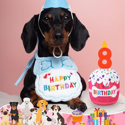 Dog Birthday Cake Toy Accessories for Girl Boy Gifts, Squeaky Plush Toy for Dog Birthday Party Decor Favor for Large, Medium and Small Dogs(8th,Pink)