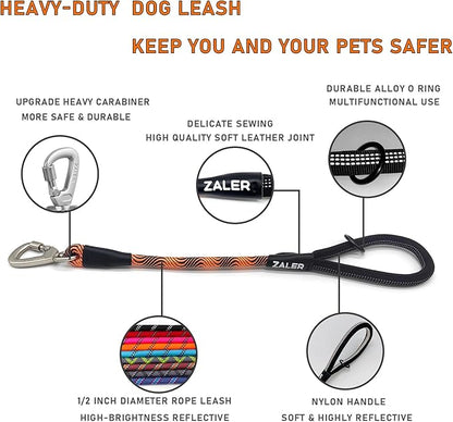 ZALER Short Dog Leash, 18 Inches Rope Traffic Leashes for Dogs, Reflective Dog Lead with O-Ring, Heavy Duty Pet Leash for Large and Medium Dogs (18'' Black Orange)