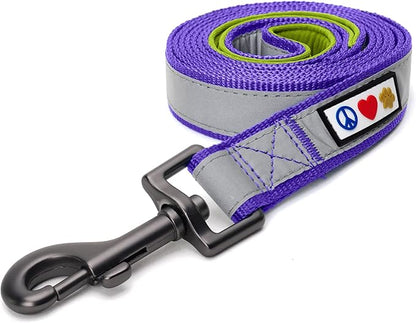 Pawtitas 6 FT Padded Dog Leash with Comfortable Neoprene Padding Handle - Purple Lead | Small Reflective Dog Leash with Highly Reflective Band Perfect for Extra Small and Small Dogs and Puppies.
