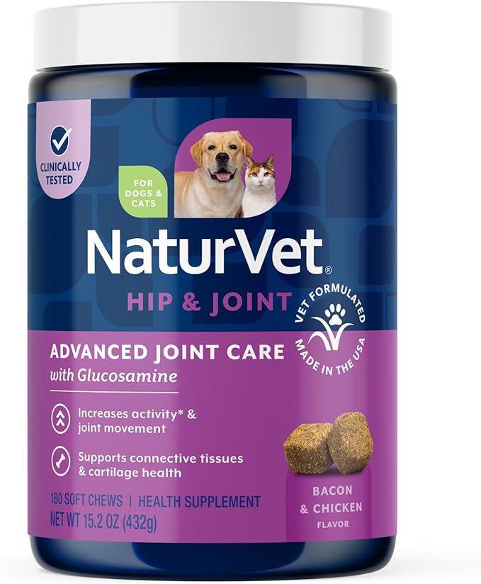 NaturVet ArthriSoothe-Gold Level 3 Advanced Joint Care for Dogs – Soft Chew Dog Supplement with Glucosamine, MSM, Chondroitin & Hyaluronic Acid – Wheat-Free Pet Supplements – 180 Ct.