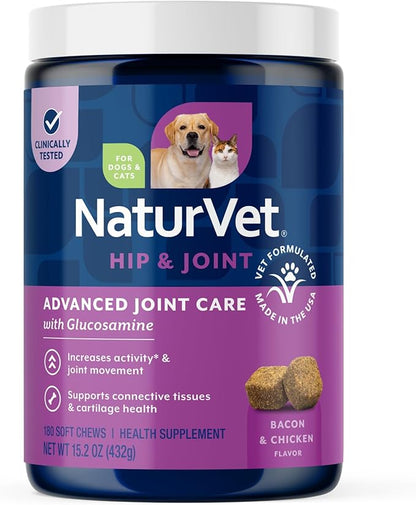 NaturVet ArthriSoothe-Gold Level 3 Advanced Joint Care for Dogs – Soft Chew Dog Supplement with Glucosamine, MSM, Chondroitin & Hyaluronic Acid – Wheat-Free Pet Supplements – 180 Ct.