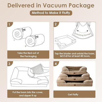 EHEYCIGA Orthopedic Dog Bed for Small Dogs, Waterproof Memory Foam Small Dog Beds with Sides, Non-Slip Bottom and Egg-Crate Foam Medium Pet Couch Bed with Washable Removable Cover, Camel