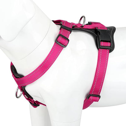 Plutus Pet Adjustable No Pull Dog Harness with Leather Accents, Heavy Duty Reflective Nylon Vest for Training, Hiking, Easy Walk Harness for Small, Medium, Large Dogs (Hot Pink, S)