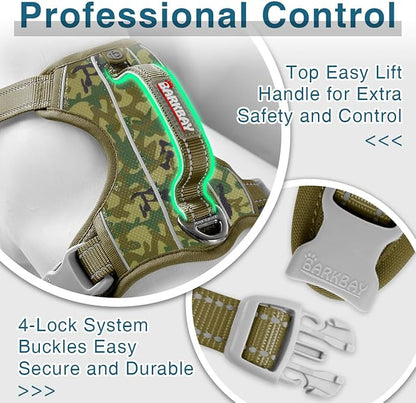 BARKBAY Dog Harness No Pull with ID Tag Pocket - Heavy Duty, Reflective, Easy Control for Large Dogs(Camo,XS)