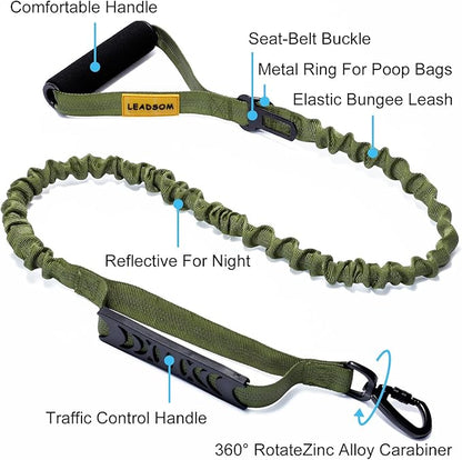 6FT Highly Reflective Heavy Duty Elastic Bungee Medium and Large Dog Leash Shock Absorbing with Comfortable Padded Handle and Traffic Handle Suitable for Training
