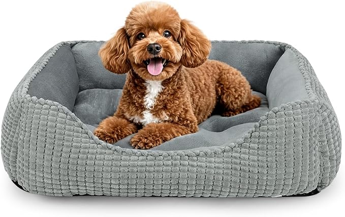 MIXJOY Rectangle Washable Orthopedic Dog Bed for Small, Medium and Large Dogs, Soft Calming, Sleeping Puppy Bed Durable Pet Cuddler with Anti-Slip Bottom, S (20"x19"x6")