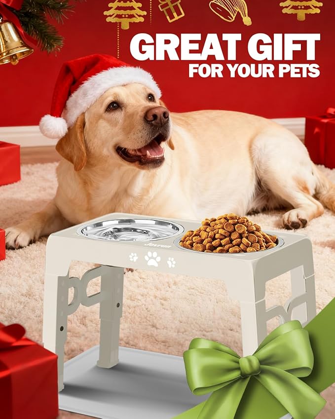 Elevated Dog Bowls, Dog Feeder with 1*Stainless Steel Dishes & 1*Slow Feeder Bowl, 5 Heights Adjustable Raised Stand for Medium Large, Food Dishes with Non-Slip Feet