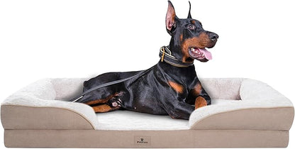 PetFun XXL Orthopedic Dog Beds Large Sized Dog - Washable Large Dog Cat Bed Waterproof, Comfort Dogs Couch Sofa with Washable Removable Cover, Pet Bed with Nonskid Bottom, Beige, 53"