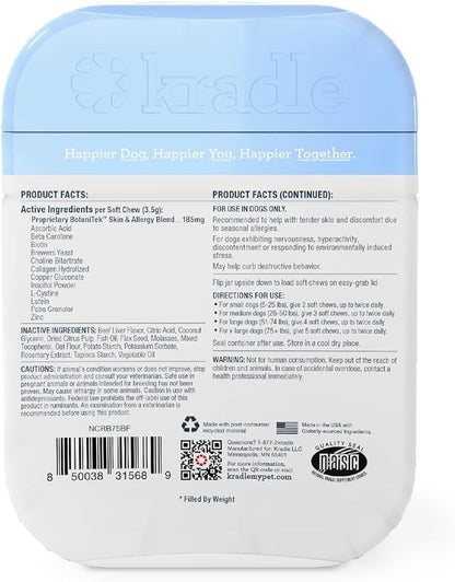 Kradle Skin Health Chews for Dogs - Biotin Collagen Brewers Yeast - Soothes Environmental Skin Irritation - 150 Chews
