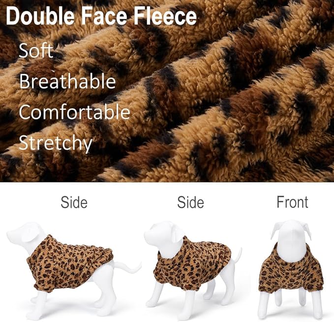GreenJoy Leopard Print Dog Sweater – Stretchy Fleece Dog Turtleneck Sweatshirt for Puppies & Cats, Soft & Warm Pet Winter Clothes for Small, Medium & Large Dogs (Coffee Brown, Large/X-Large)