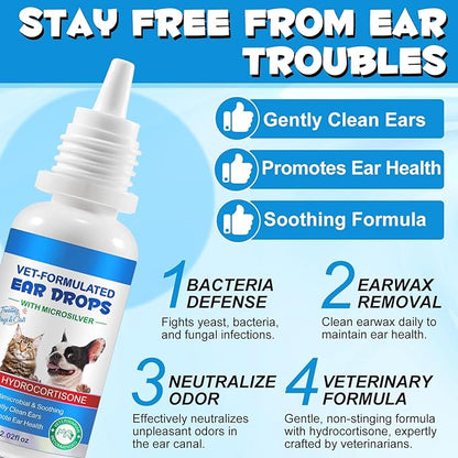 Ear Infection Treatment Drops for Dogs and Cats,with 1% Hydrocortisone Soothing Dog Yeast Infection, Itchy Ear Relief-Treats Ear Infections for Dogs & Cats - 2 fl oz