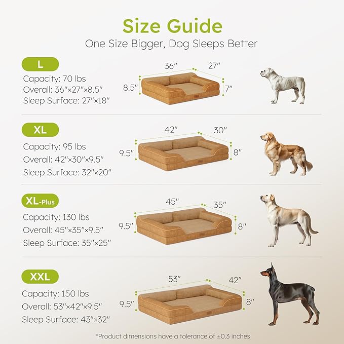 CWAWZ Jumbo Dog Bed for Extra Large Dogs, Orthopedic Dog Bed with Cooling Gel Memory Foam, Waterproof Pet Bed with Removable Washable Cover, 45" Pet Sofa Couch Dutch Velvet with Bone Toy, Brown