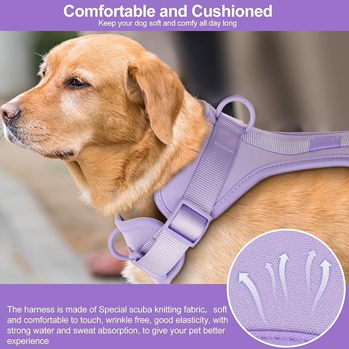 No Pull Lightweight Dog Harness: Adjustable Durable Breathable Mesh Pet Vest Harness with Soft & Comfortable Cushion, for Small Medium Large Dogs (S, Lilac)
