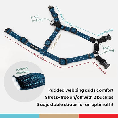 Wildebeest Valencia No Pull Dog Harness | Front and Back Leash Clips | Soft Padded Straps | Lightweight, Adjustable, Easy On/Off for Training and Dog Walking | Small Navy