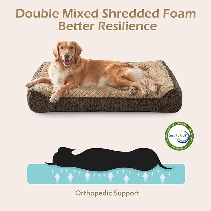 JOEJOY XL Orthopedic Dog Beds Large Sized Dog, Extra Thick Supportive Big Dogs Couch Bed with Sides, Ultra Soft Pet Bed Sofa for Large Dogs, Brown, 42''x30''