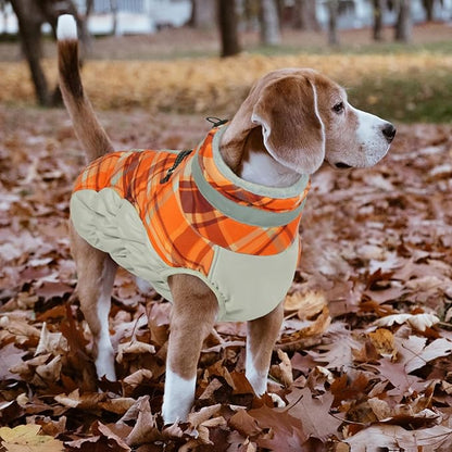 Lelepet Warm Dog Winter Coat Dog Coats for Medium Dogs Waterproof Dogs Jacket with Harness Built in Reflective Cold Weather Coats Windproof Zip-Up Winter Fleece Vest Snowsuit Dachshund Orange Plaid