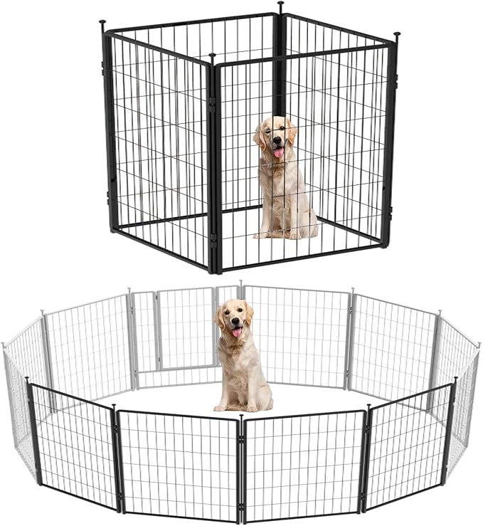 PETREEK Dog Playpen Add-on 42 inch 4 Panels for Indoor & Outdoor Use – Heavy-Duty Metal Pet Fence with Ground Stakes, Rounded Ball Tops for Safety, Stable & Foldable Design, Easy to Assemble