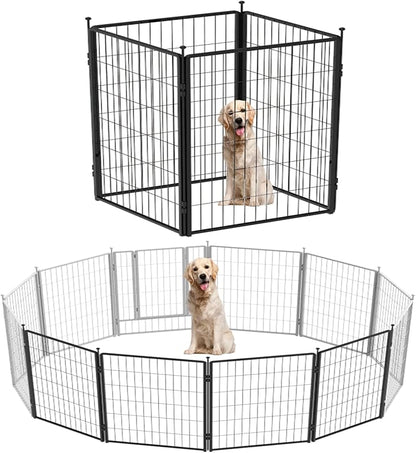 PETREEK Dog Playpen Add-on 42 inch 4 Panels for Indoor & Outdoor Use – Heavy-Duty Metal Pet Fence with Ground Stakes, Rounded Ball Tops for Safety, Stable & Foldable Design, Easy to Assemble