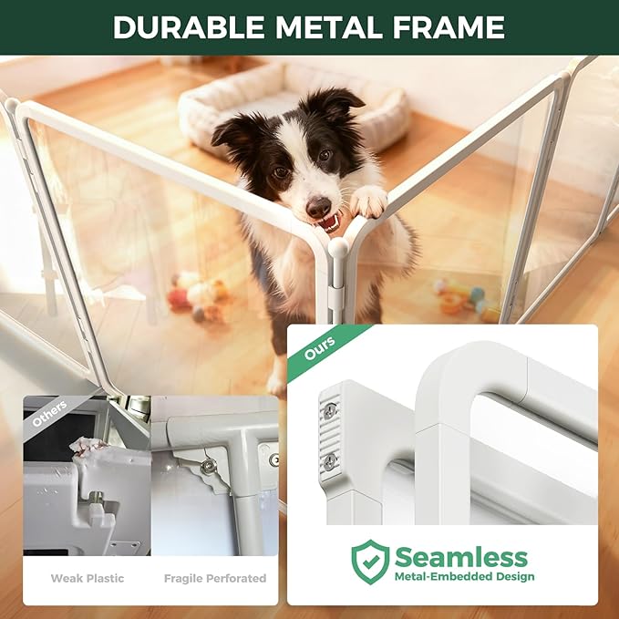 FXW Acrylic & Wire Mesh Indoor Dog Playpen, Heavy Duty 32 Inch 8 Panels Metal Dog Pen for Small and Medium Dogs, White│Patented