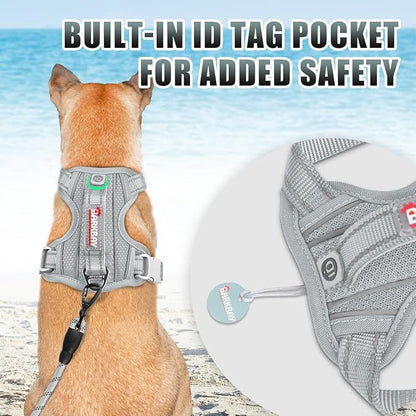 BARKBAY No Pull Dog Harness Large Reflective Dog Harness with Front Clip and Easy Control Handle for Walking Training Running with ID tag Pocket(Grey,XL)