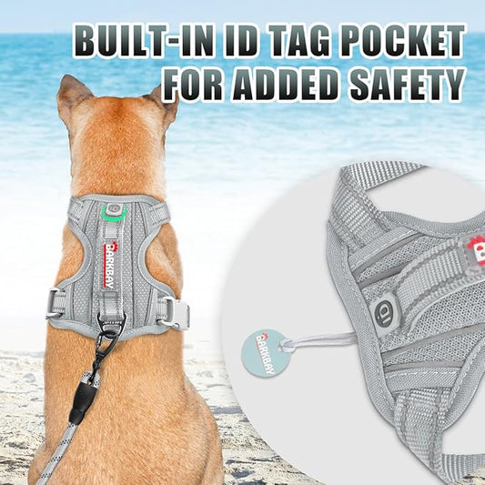 BARKBAY No Pull Dog Harness Large Reflective Dog Harness with Front Clip and Easy Control Handle for Walking Training Running with ID tag Pocket(Grey,L)