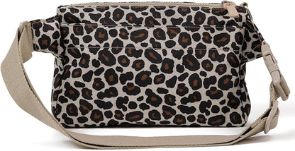 Cleverpup, Dog Walk & Train Sling Bag - Hands-Free 2-In-1 Treat Pouch, Poop Bag Holder, Clicker, Phone Pocket - Crossbody/Fanny Pack, Adjustable Strap - Leopard